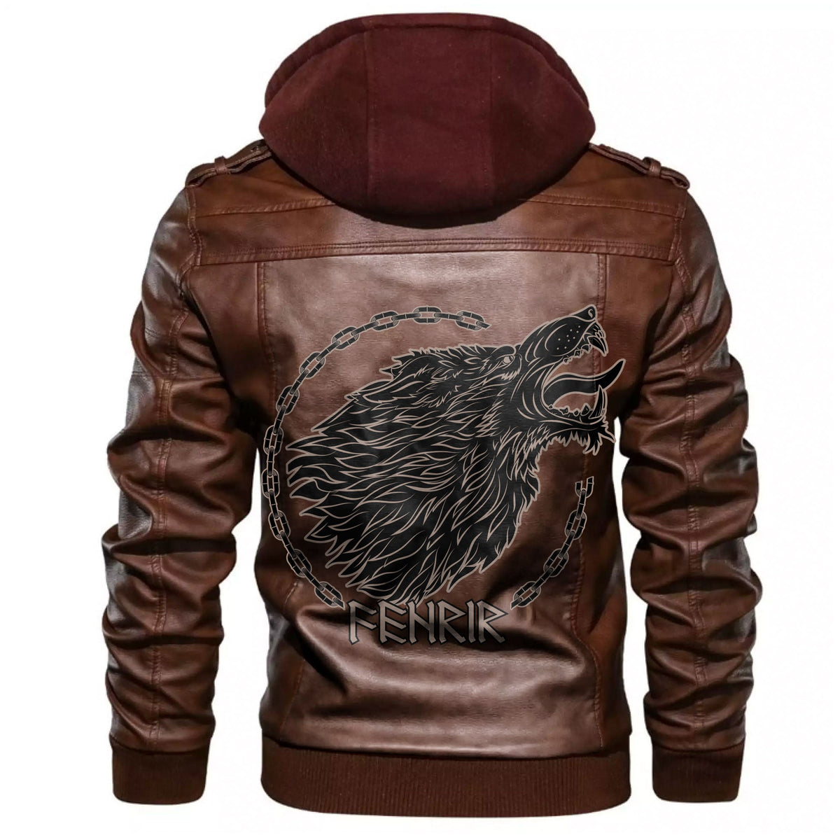 Viking Wolf Fenrir To Old Norse Mythology On White Leather Jacket RLT12 - Shopicos