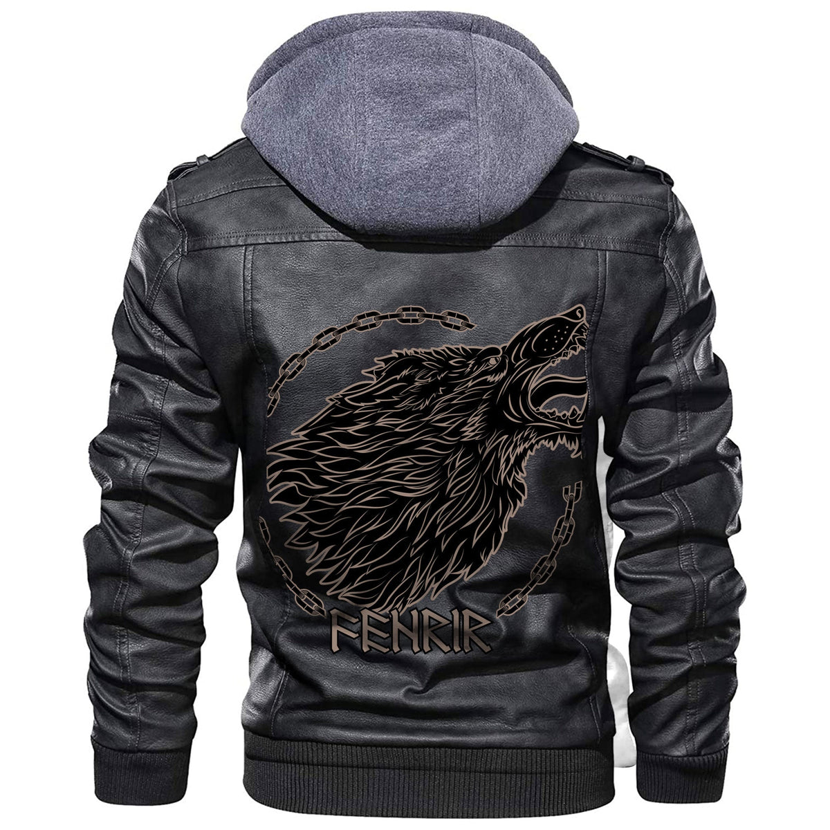 Viking Wolf Fenrir To Old Norse Mythology On White Leather Jacket RLT12 - Shopicos