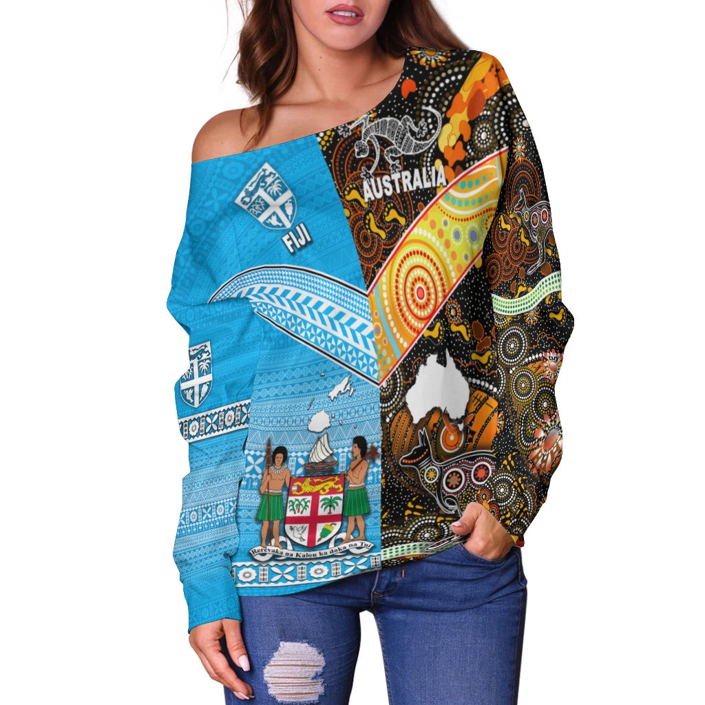 (Custom Personalised) Australia Aboriginal And Fiji Tapa Women Off Shoulder Together LT8 - Shopicos