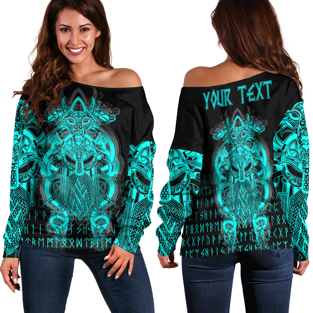 (Custom ) Viking Tyr Tattoo Cyan Women's Off Shoulder Sweater RLT12 - Shopicos