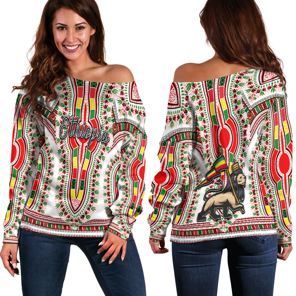 Ethiopia Off Shoulder Sweater Dashiki White Style LT6 - Shopicos