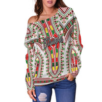 Ethiopia Off Shoulder Sweater Dashiki White Style LT6 - Shopicos