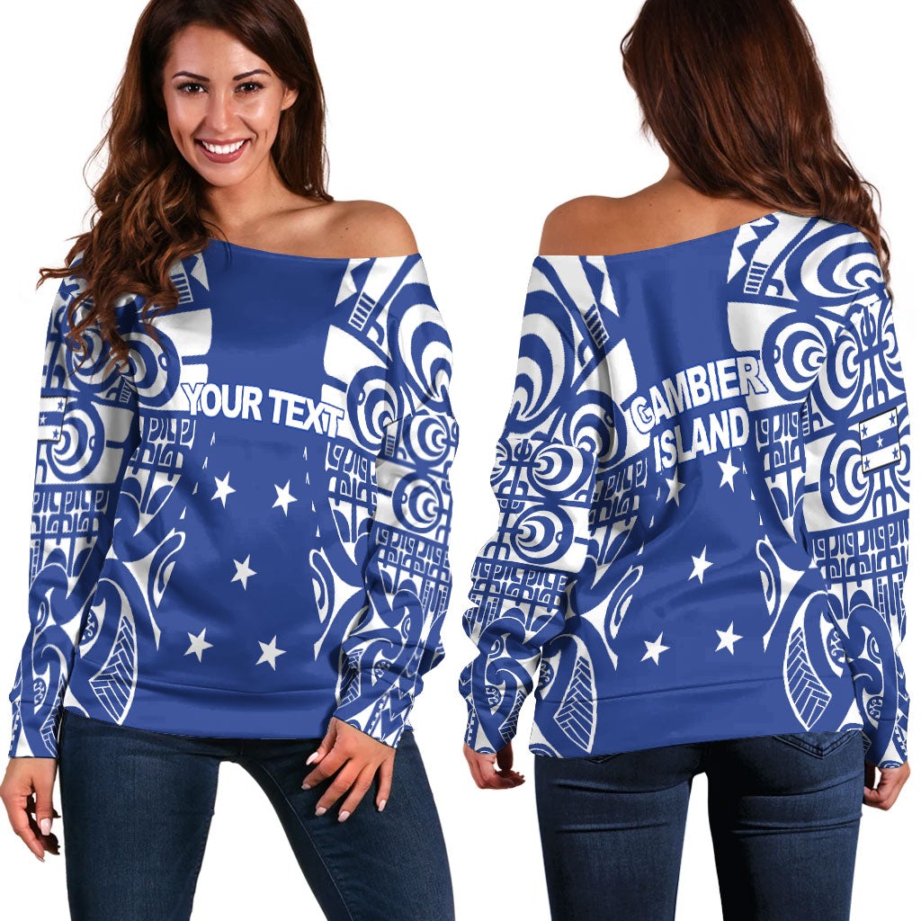 (Custom Personalised) Gambier Islands Tribal Tattoo Women Off Shoulder Sweater LT12 - Shopicos