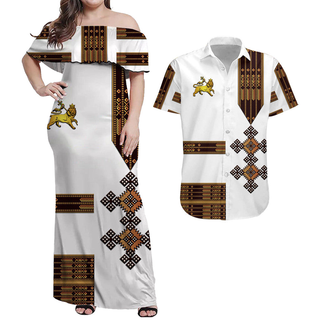 Ethiopia Matching Hawaiian Shirt And Dress Ethiopian Lion Of Judah Simple Tibeb Style - White LT8 - Shopicos