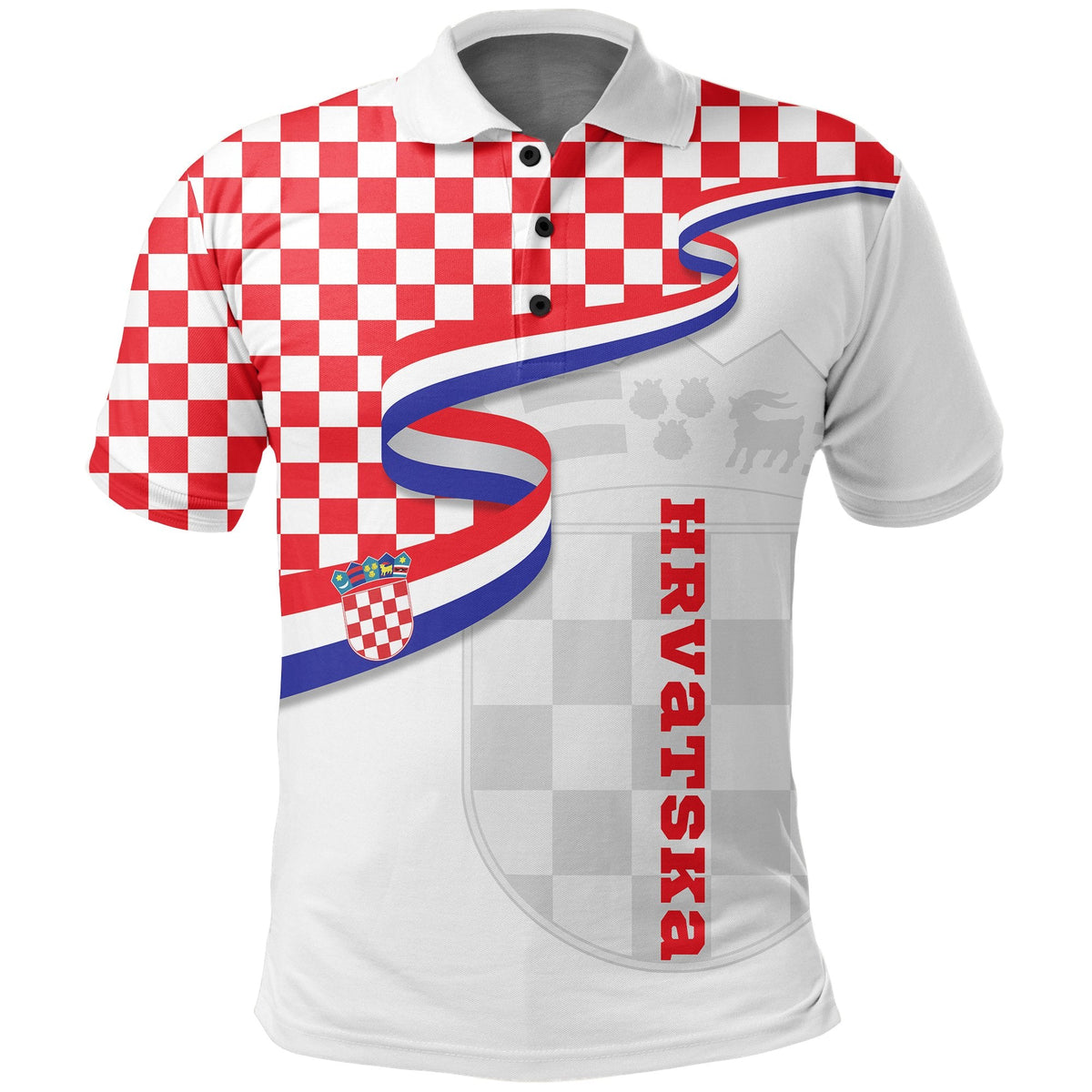 Croatia Polo Shirt, Waving Ribbon Hrvatska Golf Shirts - Shopicos