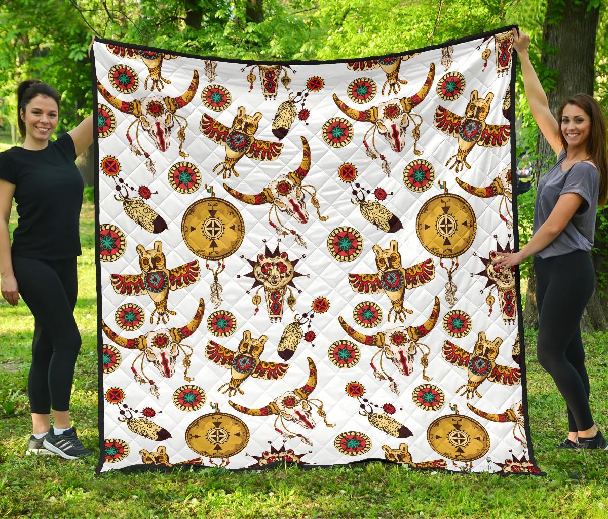 Bison Owl Feather Native American Totems Premium Quilt LT10 - Shopicos