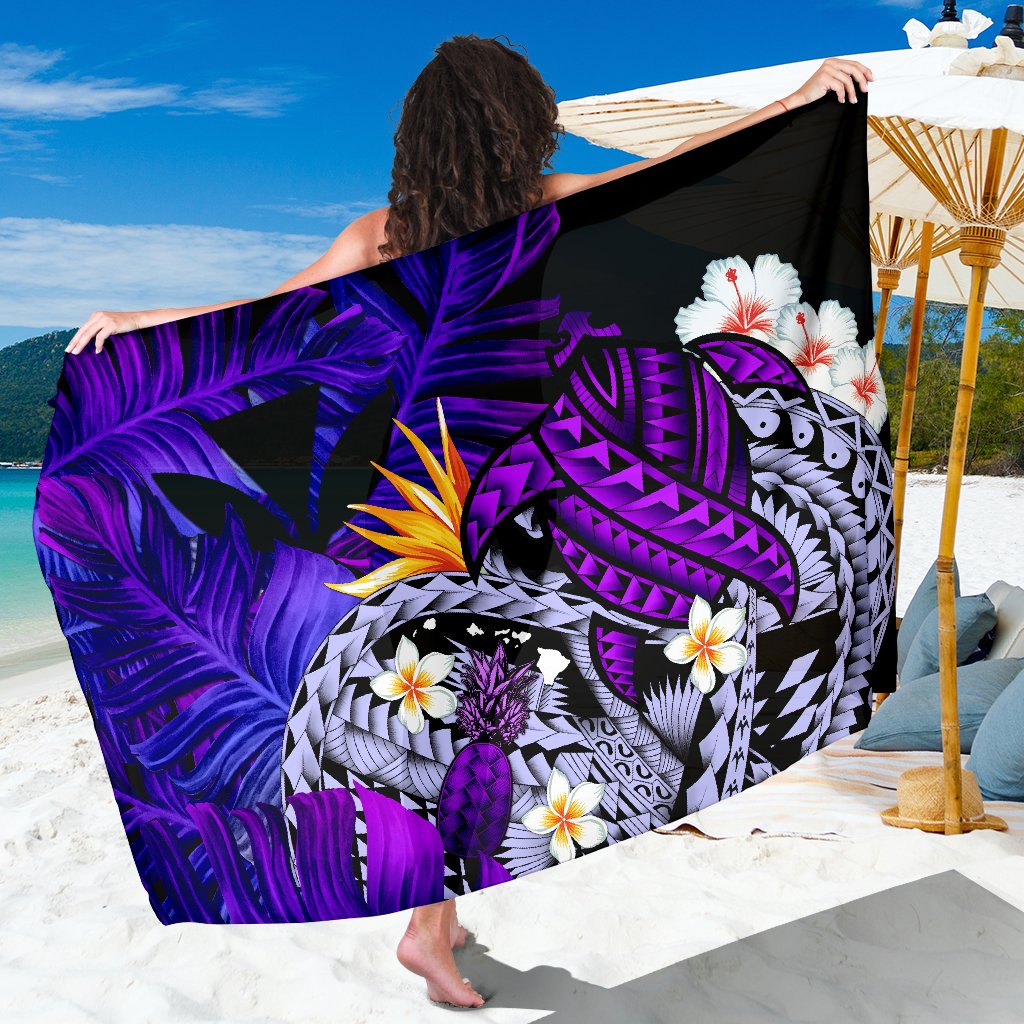 Kanaka Maoli Hawaiian Sarong, Polynesian Pineapple Banana Leaves Turtle Tattoo Purple - Shopicos
