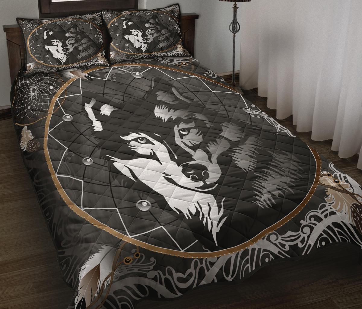 Black Wolf Dreamcatcher Native American Quilt Bed Set LT10 - Shopicos