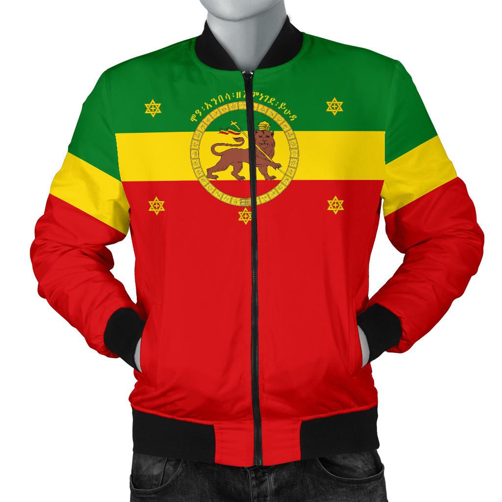 Ethiopia Men's Bomber Jacket - Imperial Flag Haile Selassie, with the Lion of Judah - Shopicos