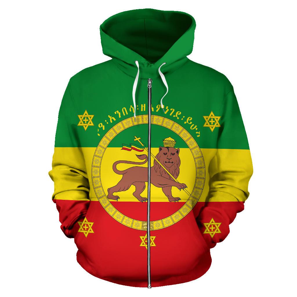 Imperial Flag Haile Selassie of Ethiopia with Lion of Judah Zip Hoodie - Shopicos