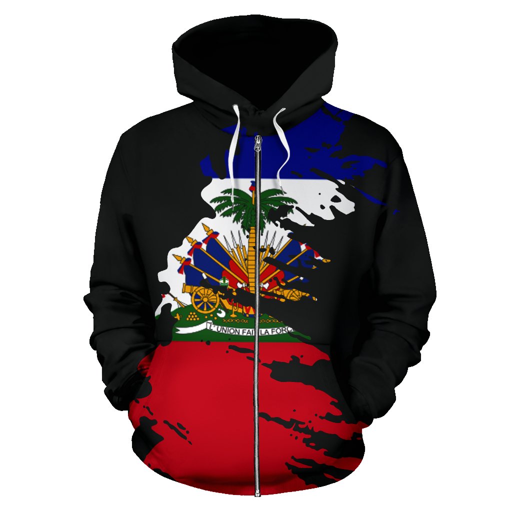 Haiti Flag Painting Zip Up Hoodie - Shopicos