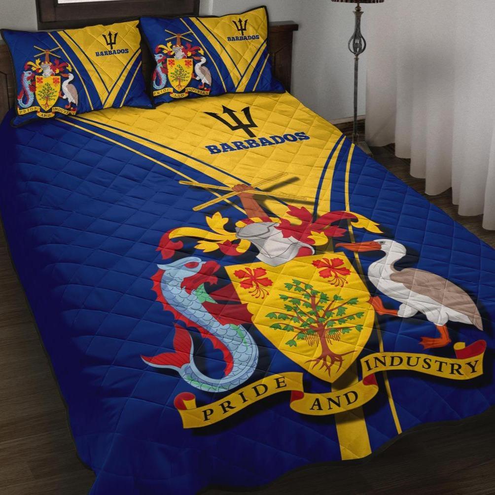 Barbados Quilt Bed Set - Barbados Coat of Arms & Flag - Shopicos