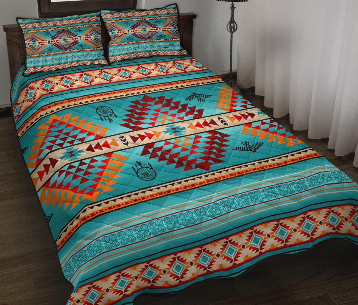 Blue Thunderbirds Dreamcatcher Native American Quilt Bed Set LT10 - Shopicos