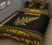 Aotearoa New Zealand Maori Quilt Bed Set Silver Fern Yellow - Shopicos