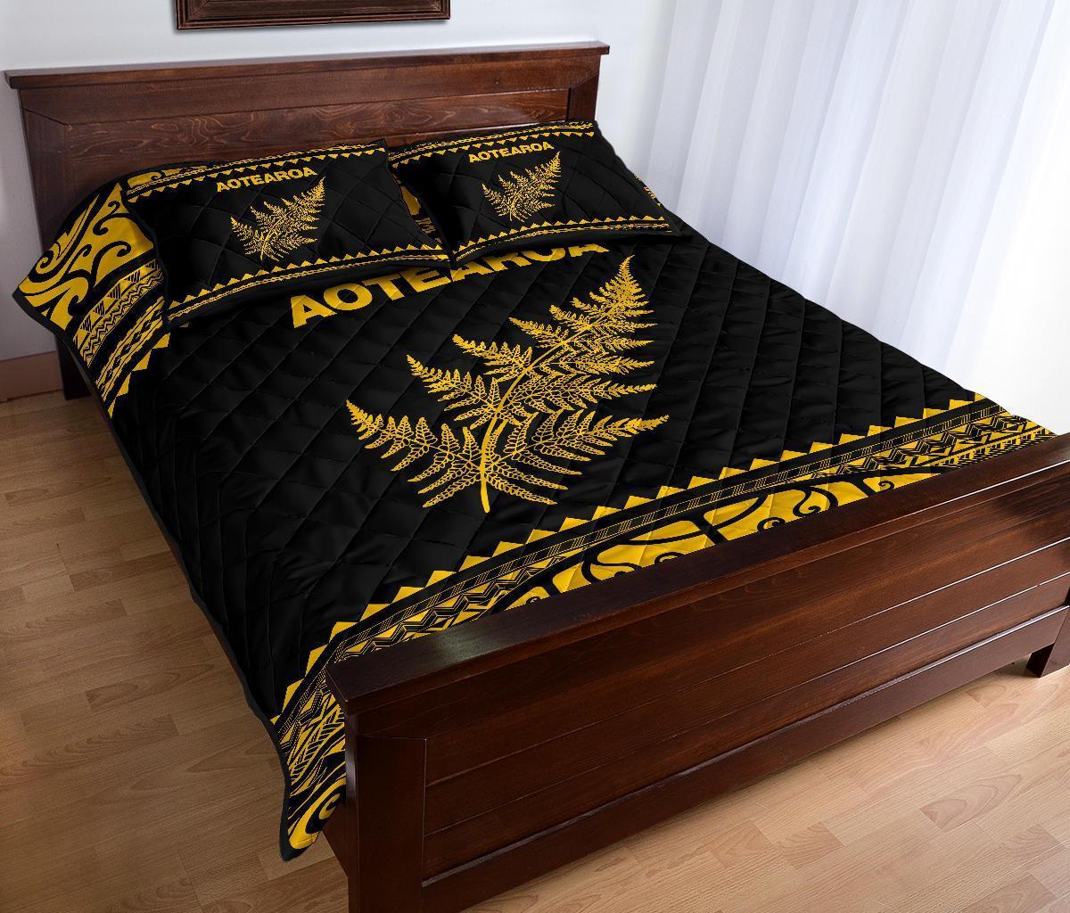 Aotearoa New Zealand Maori Quilt Bed Set Silver Fern Yellow - Shopicos