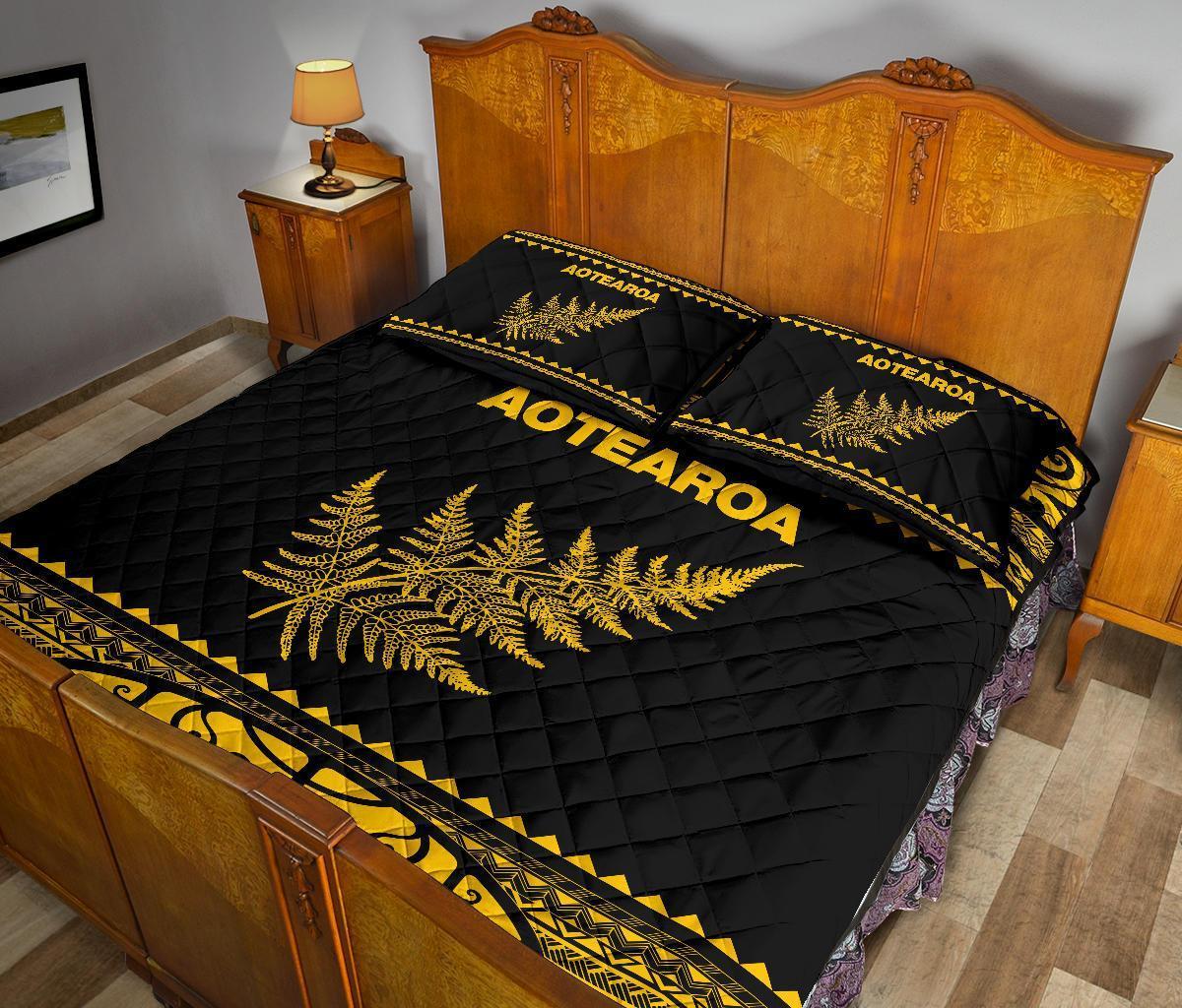 Aotearoa New Zealand Maori Quilt Bed Set Silver Fern Yellow - Shopicos