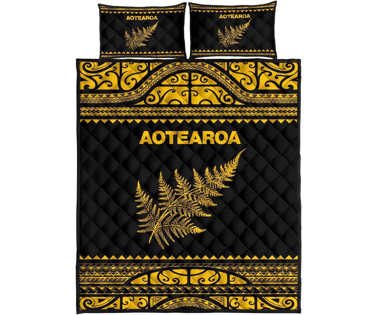 Aotearoa New Zealand Maori Quilt Bed Set Silver Fern Yellow - Shopicos