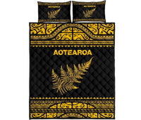 Aotearoa New Zealand Maori Quilt Bed Set Silver Fern Yellow - Shopicos