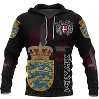 Custom Viking Denmark Flag and Map Hoodie style Viking Geri and Freki RLT12 - Shopicos