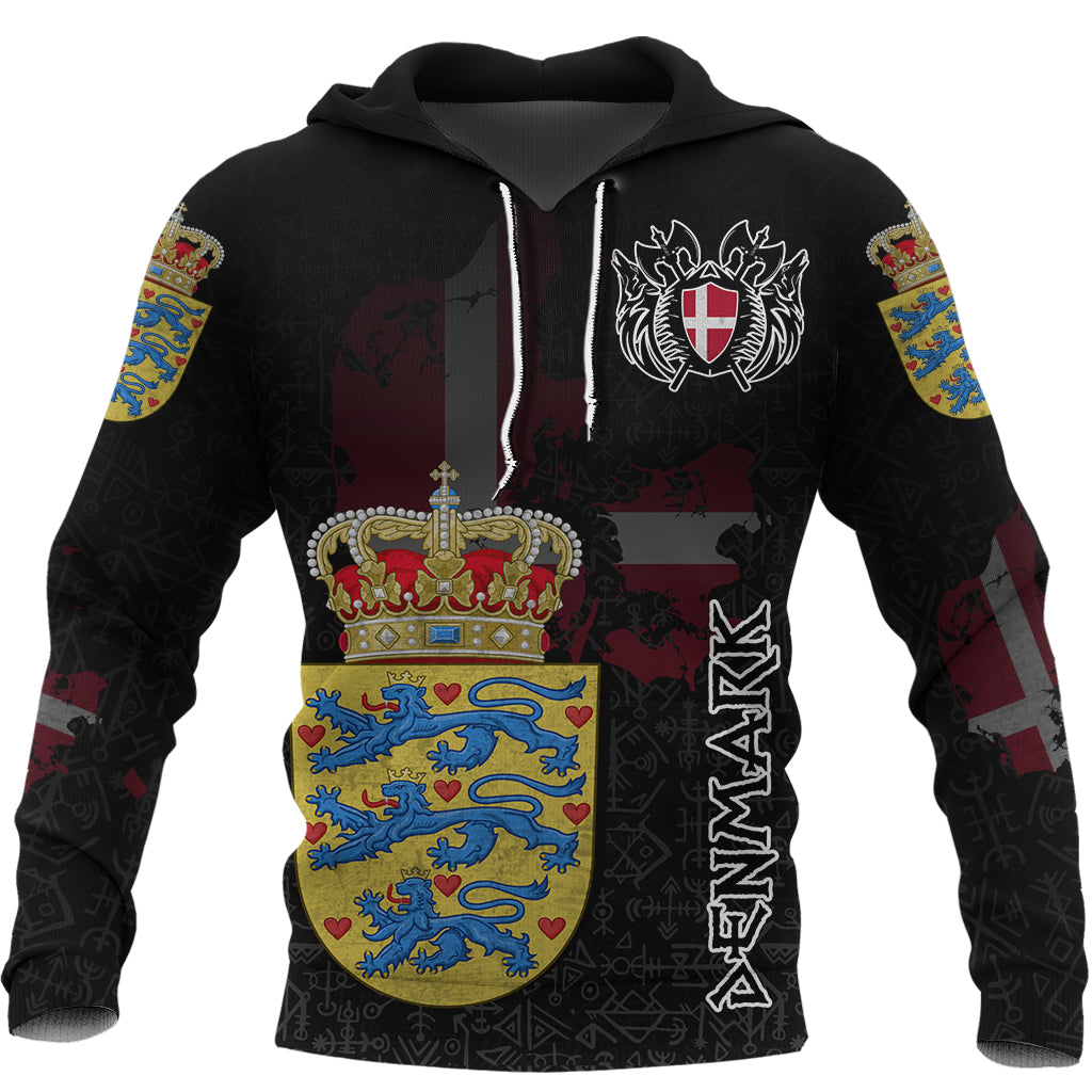 Custom Viking Denmark Flag and Map Hoodie style Viking Geri and Freki RLT12 - Shopicos