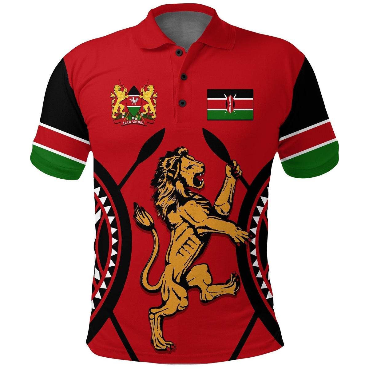 Kenya Lion Polo Shirt Maasai Shield - Shopicos