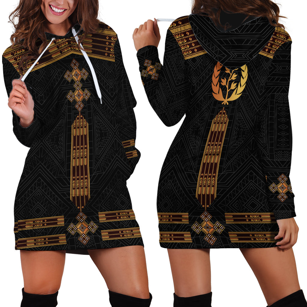Eritrea Hoodie Dress Tilet Habesha Style - Black - Shopicos