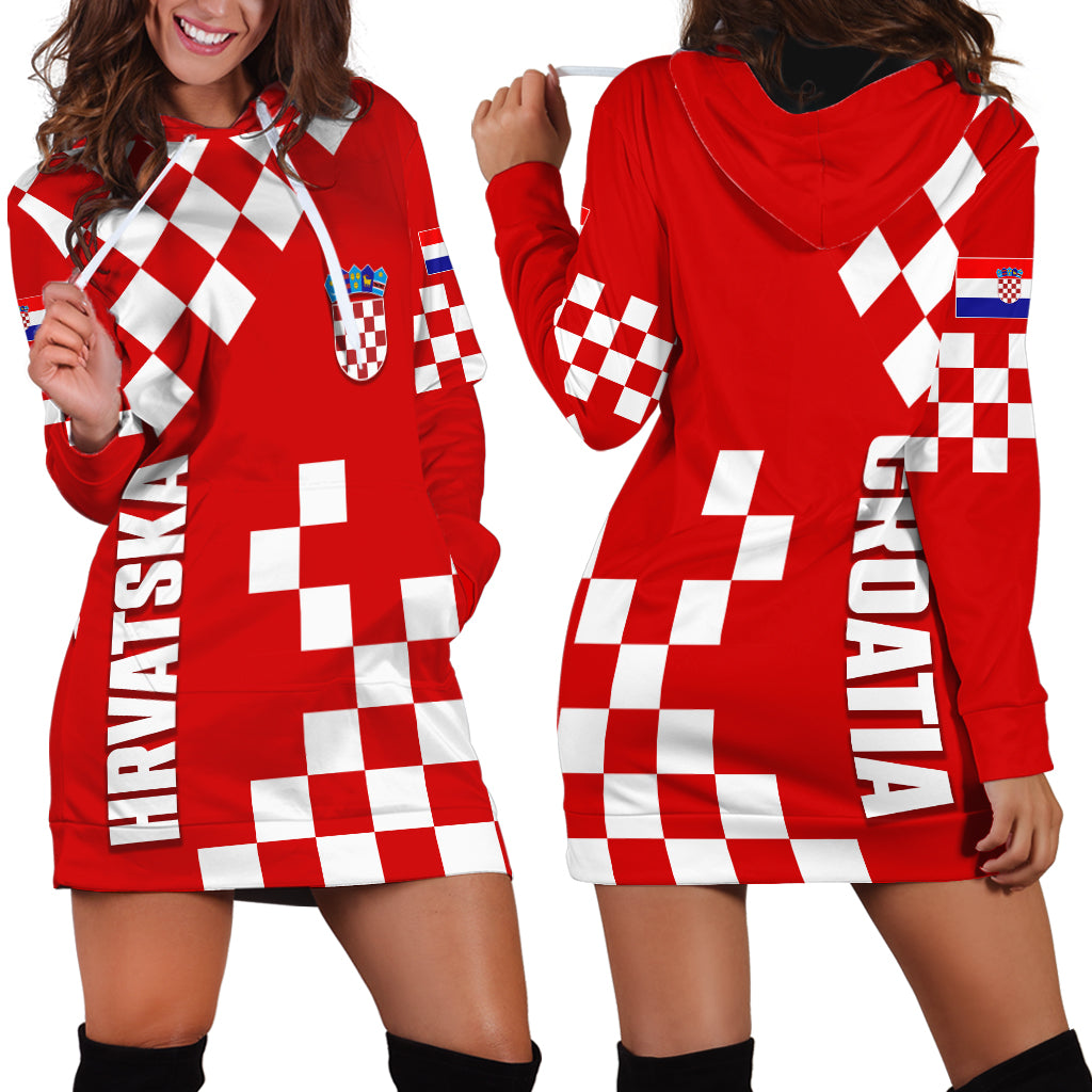 Croatia National Day Hoodie Dress Checkerboard Hrvatska Simple Style 02 - Shopicos