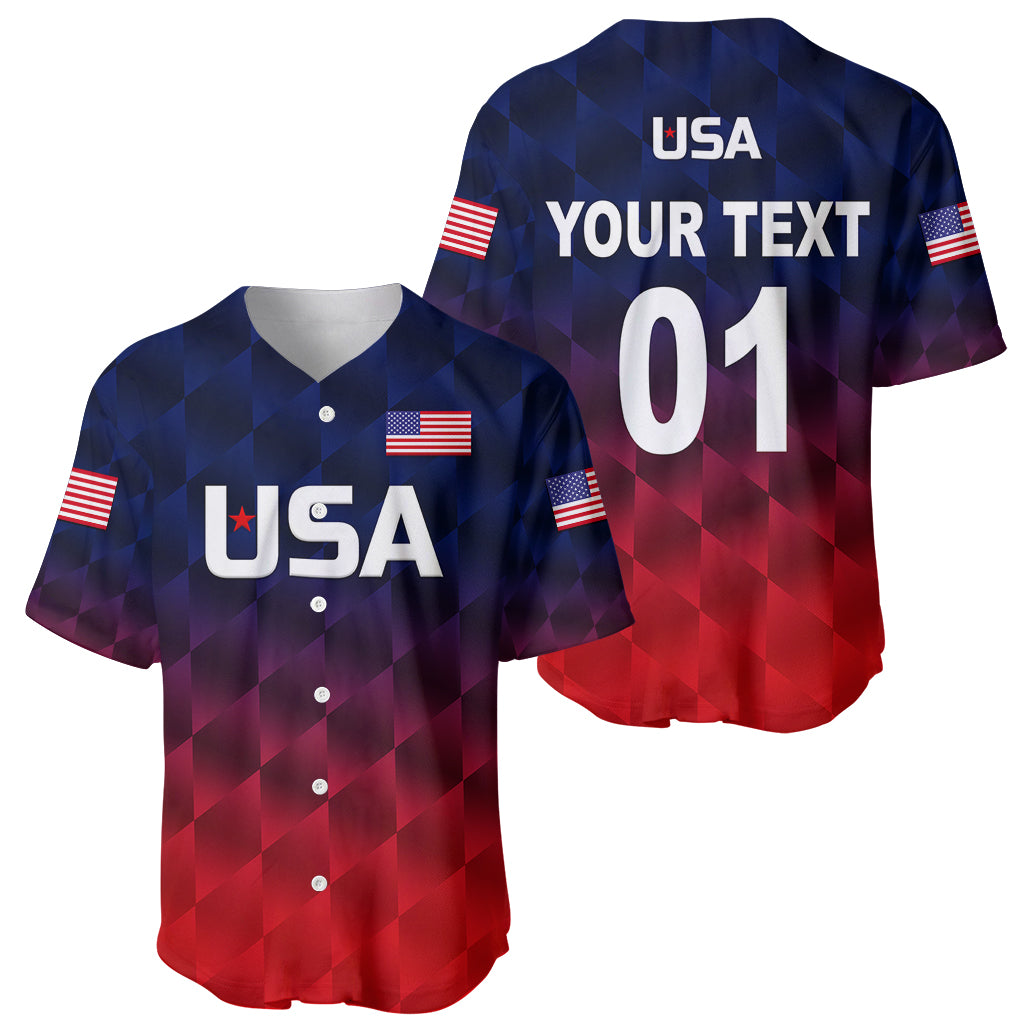 (Custom Personalised) United States National Cricket Baseball Jersey Team USA Cricket Gradient Navy Red LT8 - Shopicos