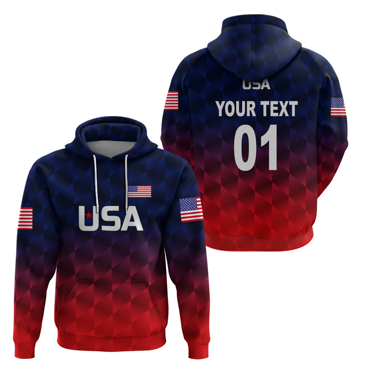 Custom United States National CrickeHoodie Team USA Cricket Gradient Navy Red LT8 - Shopicos