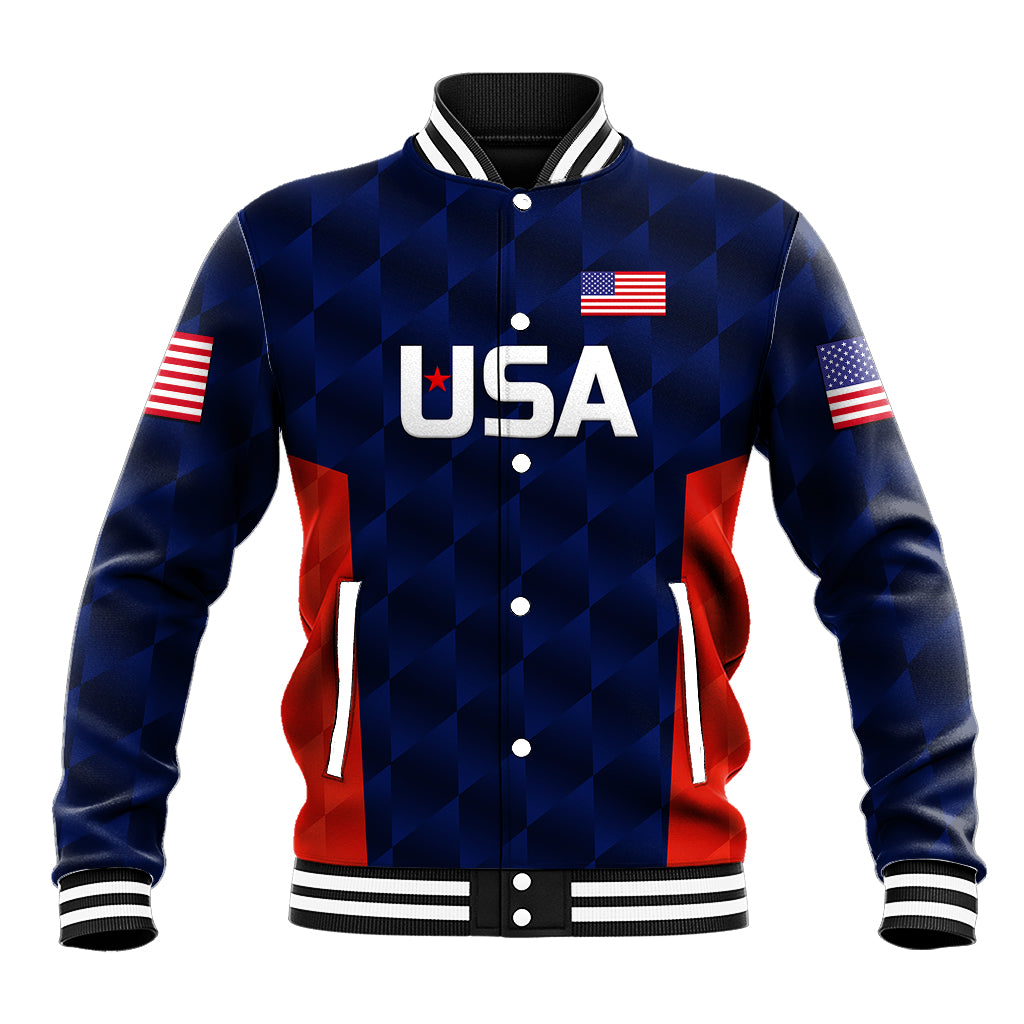 (Custom Personalised) United States National Cricket Baseball Jacket Team USA Cricket Navy LT8 - Shopicos