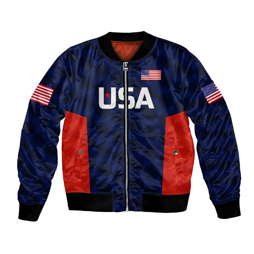 (Custom Personalised) United States National Cricket Bomber Jacket Team USA Cricket Navy LT8 - Shopicos