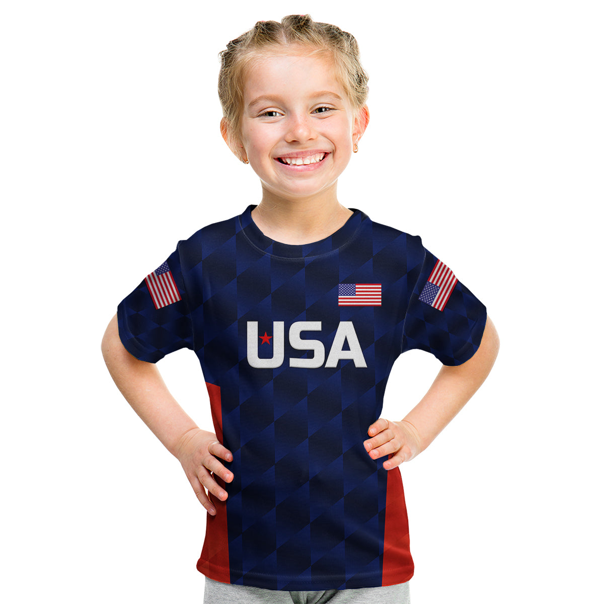 (Custom Personalised) United States National Cricket Kid T Shirt Team USA Cricket Navy LT8 - Shopicos