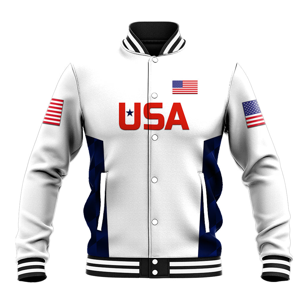 (Custom Personalised) United States National Cricket Baseball Jacket Team USA Cricket White LT8 - Shopicos