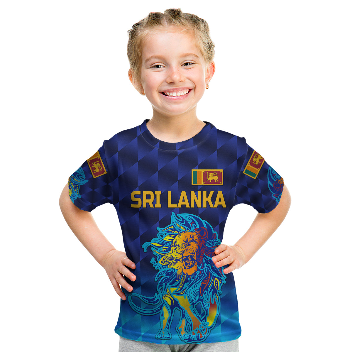 (Custom Personalised) Sri Lanka Cricket Kid T Shirt The Lions Pride Version - Blue LT8 - Shopicos