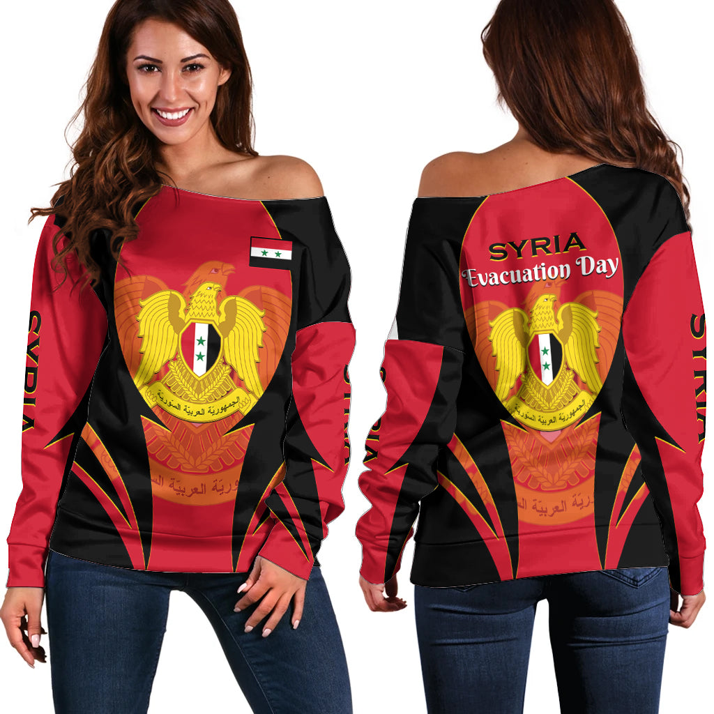 Syria Evacuation Day Off Shoulder Sweater Coat Of Arms - Shopicos