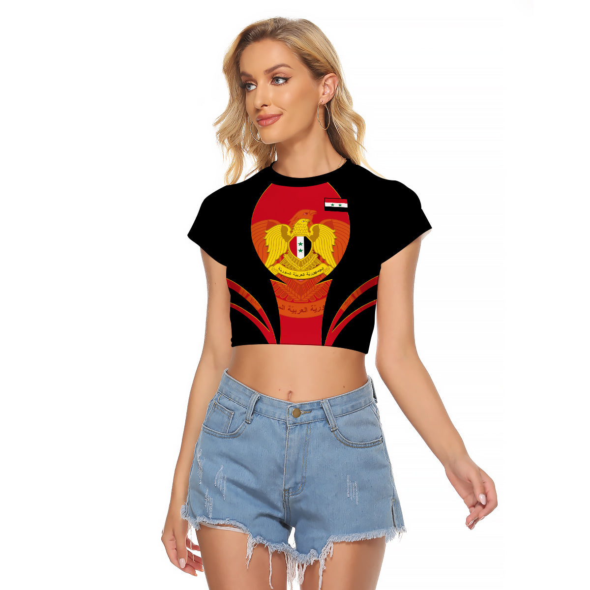 Syria Evacuation Day Raglan Cropped T Shirt Coat Of Arms - Shopicos