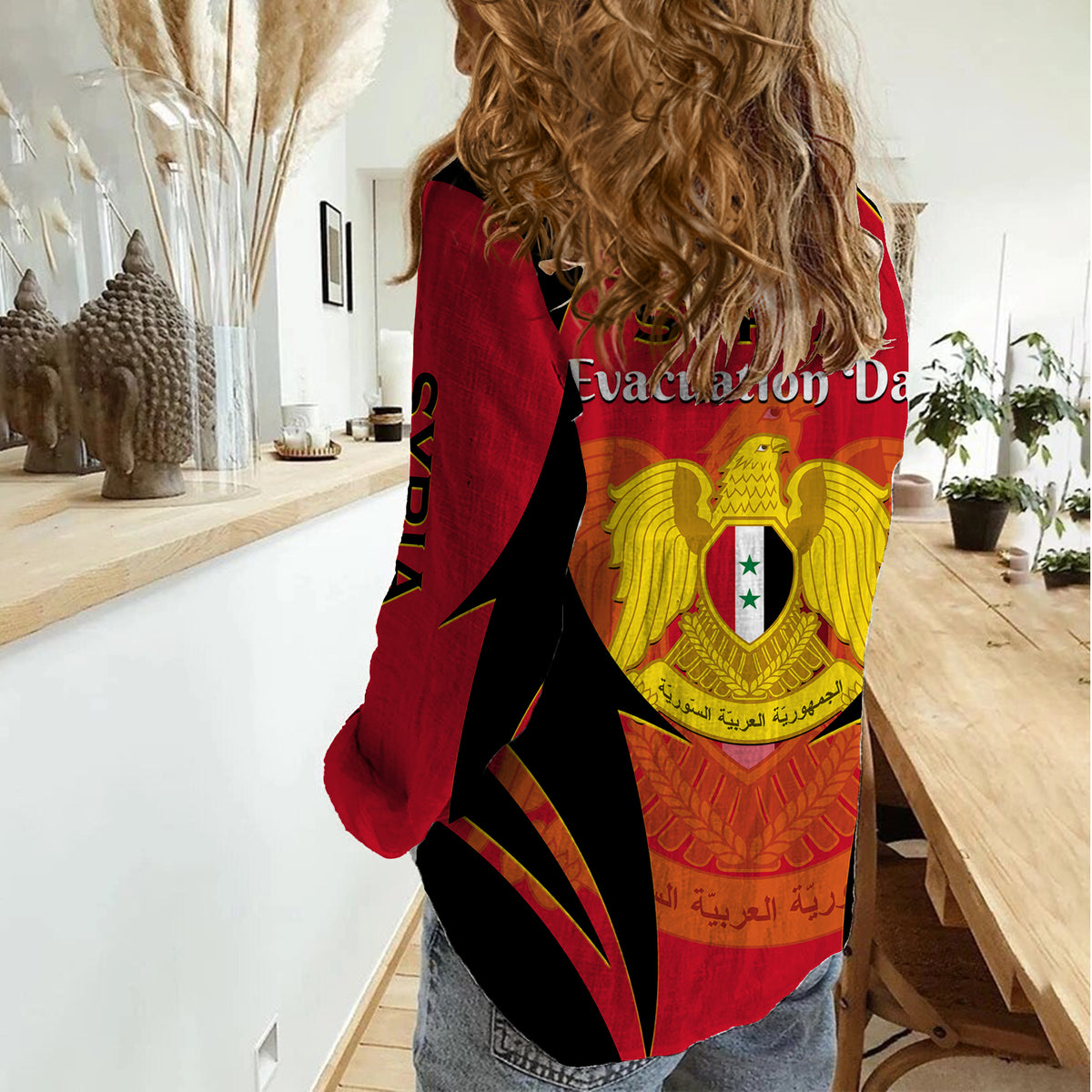 Syria Evacuation Day Women Casual Shirt Coat Of Arms - Shopicos