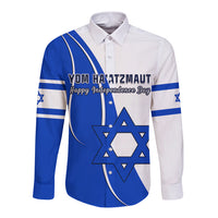Israel Independence Day Long Sleeve Button Shirt Yom Haatzmaut Curvel Style - Shopicos