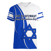 Israel Independence Day Women V Neck T Shirt Yom Haatzmaut Curvel Style - Shopicos