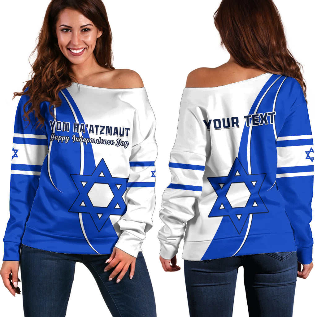 (Custom Personalised) Israel Independence Day Off Shoulder Sweater Yom Haatzmaut Curvel Style - Shopicos