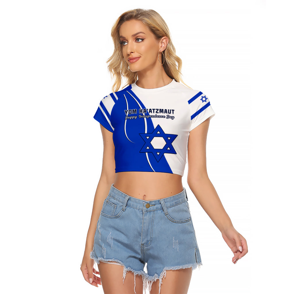 (Custom Personalised) Israel Independence Day Raglan Cropped T Shirt Yom Haatzmaut Curvel Style - Shopicos