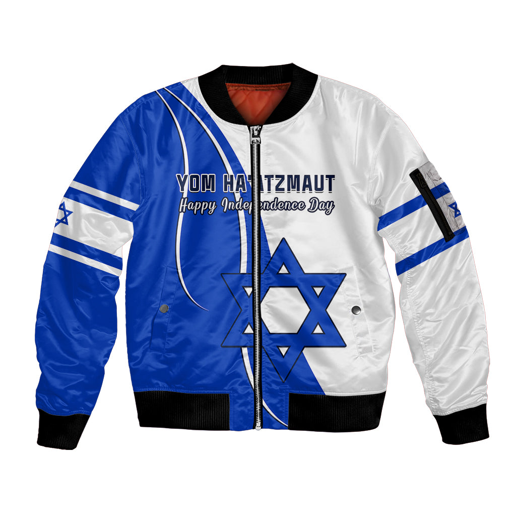 (Custom Personalised) Israel Independence Day Sleeve Zip Bomber Jacket Yom Haatzmaut Curvel Style - Shopicos