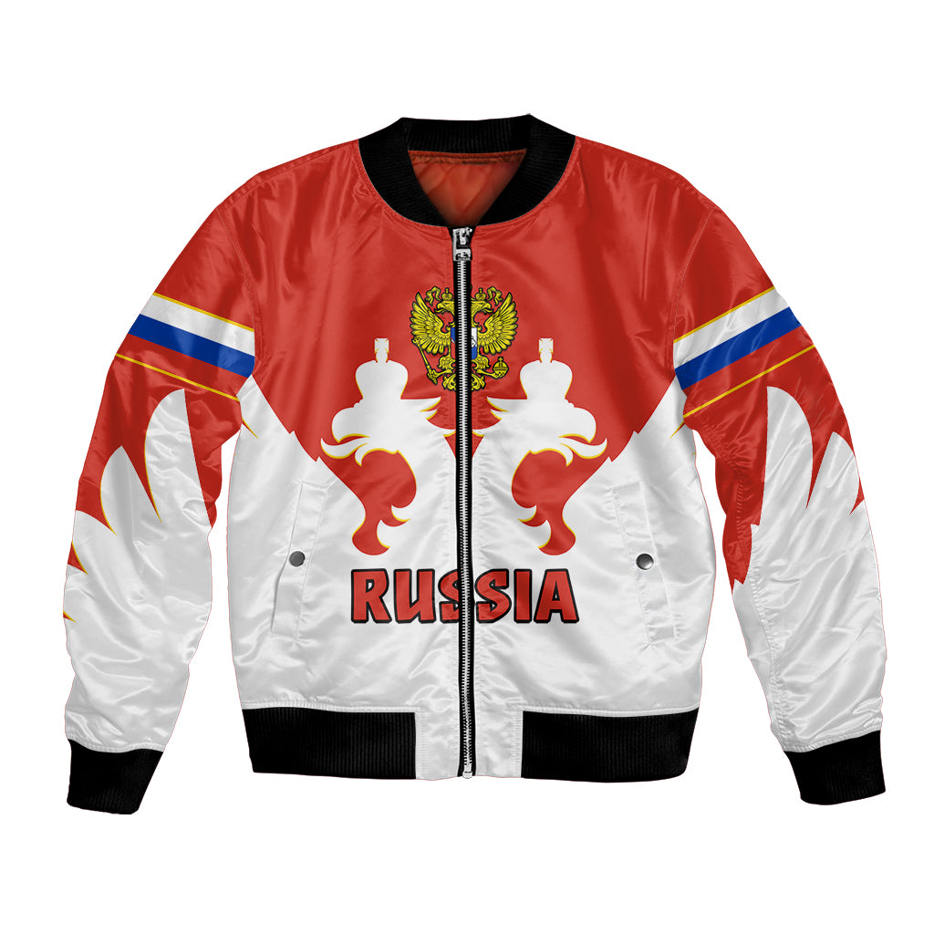 (Custom Text And Number) Russia Hockey 2023 White Sporty Style Bomber Jacket - Shopicos