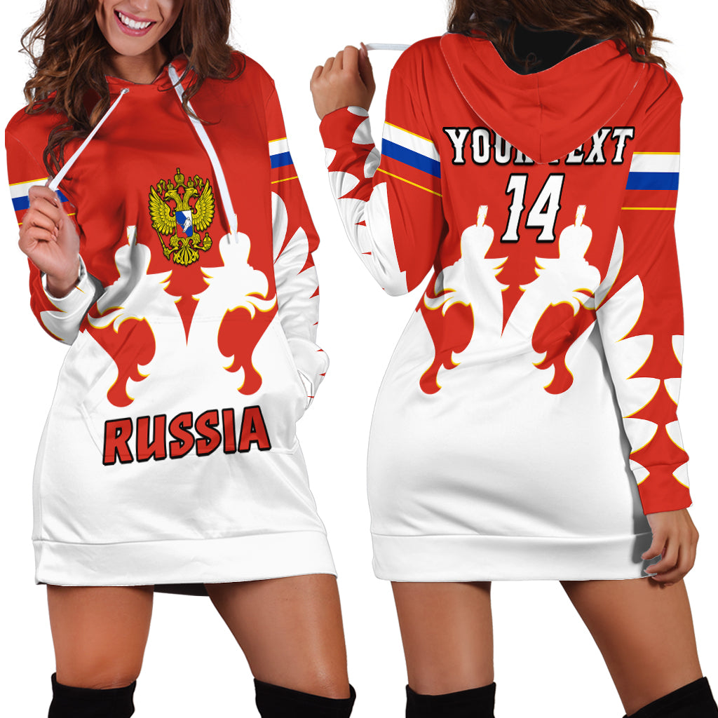 (Custom Text And Number) Russia Hockey 2023 White Sporty Style Hoodie Dress - Shopicos