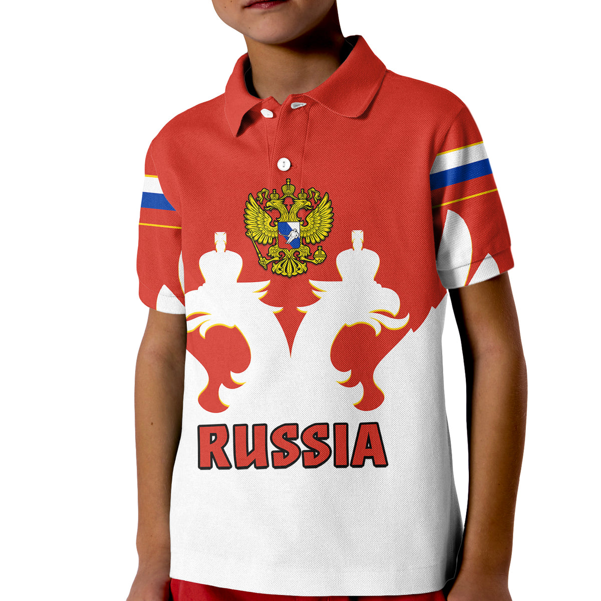 (Custom Text And Number) Russia Hockey Polo Shirt White Sporty Style 2023 for Kid - Shopicos