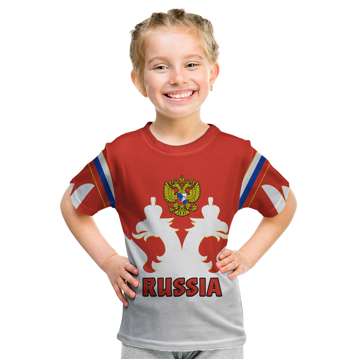 (Custom Text And Number) Russia Hockey 2023 White Sporty Style Kid T Shirt - Shopicos