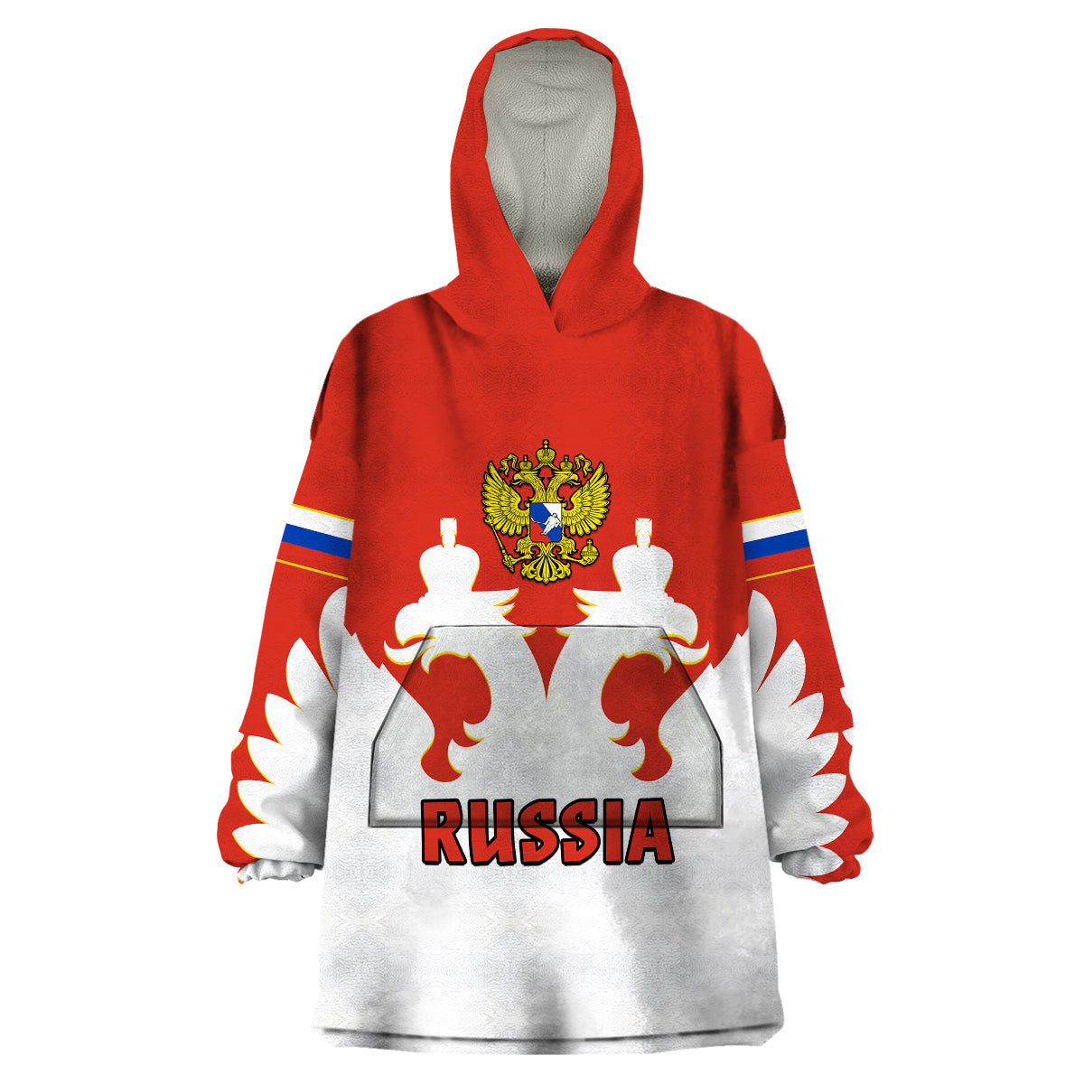 (Custom Text And Number) Russia Hockey 2023 White Sporty Style Wearable Blanket Hoodie - Shopicos
