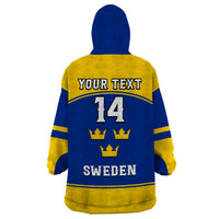 (Custom Text And Number) Sweden Hockey 2023 Sporty Style Wearable Blanket Hoodie - Shopicos