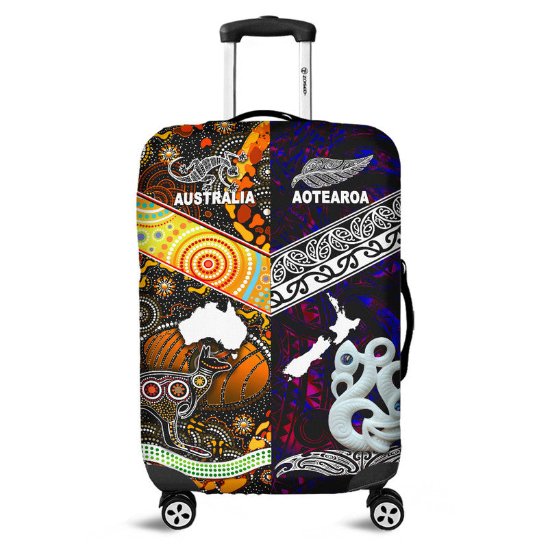 New Zealand Maori Aotearoa and Australia Aboriginal Luggage Cover Together Purple LT8 - Shopicos