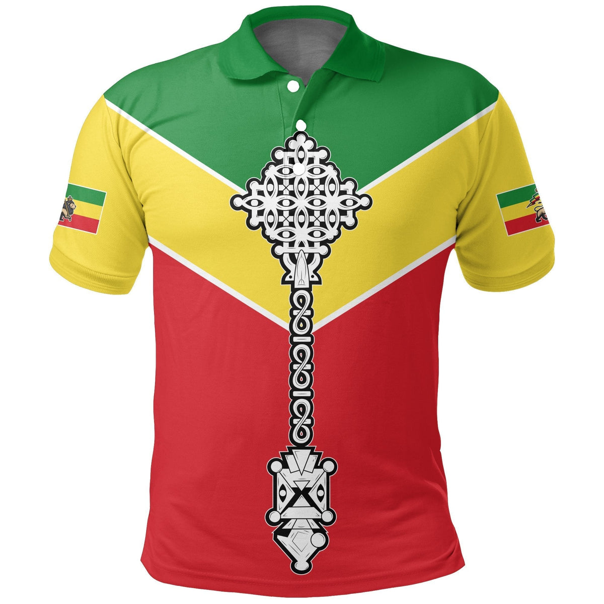 Ethiopian Polo Shirt, Ethiopia Rising Coptic Cross Lion - Shopicos